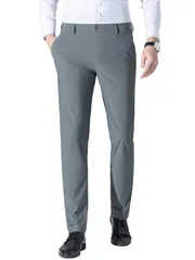 【ストライプ柄・接触冷感】グレー_31 GEISHOU（ゲイショウ）接触冷感 スラックス アイスシルクパンツ 超ストレッチ ストライプ柄 ビジネスパンツ メンズ 夏用 スーツパンツ 吸水速乾 チノパン 薄いズボン ゴルフパンツ「 グレー・3 1・薄手 」