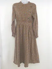 ◇ RAY CASSIN 総柄 ウエストゴム フレア 長袖 ロング ワンピース サイズF ブラウン ブルー ベージュ レディース  【中古】 【1206030009078】