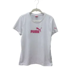 プーマ PUMA Tシャツ クルーネック プリント 半袖 L 白 ホワイト ピンク /MS