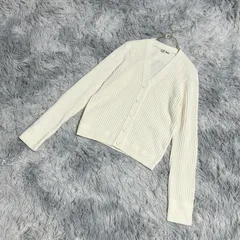 【美品】UNIQLO  ユニクロ  ニットカーディガン  (L)  カジュアル  ストレッチ  レディース  白系  ホワイト【送料無料】