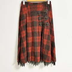 #wnc エス S ムッシュ榊 スカート 38 オレンジ 茶 フレア チェック レース レディース [850877]