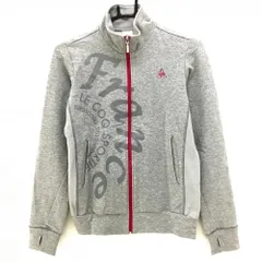 ルコック ジャケットブルゾン 杢グレー×ピンク フロントプリント サイドメッシュ生地  レディース M ゴルフウェア le coq sportif