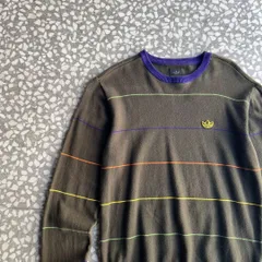adidas / 00's border light knit【マルチカラー、ボーダーニット】オールドアディダス00s古着ストリート緩め薄め　マルチボーダー　ユニセックス　トレフォイル刺繍ロゴ　ストリート　インナー