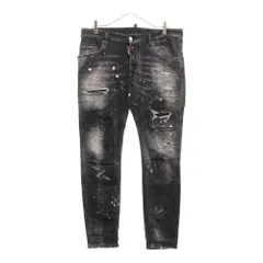 DSQUARED2 (ディースクエアード) 23SS Super Twinky Jeans ペイント クラッシュ加工 スキニーデニムパンツ ブラック S71LB1146 S30503