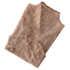 ☆ ライトブラウン ☆ レーストップス シアーハイネックトップス レディース ブラウス 長袖 おしゃれ カットソー ハイネック シアー 立ち襟 シースルー レース 透け感 可愛い 大人 かわいい シンプル 上品 きれいめ きちんと 女性 女子 トップス