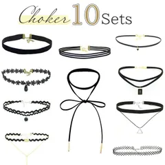 ☆ チョーカー 10点セット kchoker110 チョーカー 首 ネックレス 10点セット セット アクセサリー アクセ ジュエリー 黒 ブラック シンプル タイト フィッ 首飾り 結婚式 パーティー お出かけ お呼ばれ 通勤 通学 カジュル 華やか