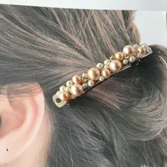 クリスタルピーチパール、ビジューのバレッタシルバー