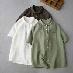 リネン100％ 半袖シャツ レディース フレンチリネン ブラウス 無地 シンプル 透け感 春夏 通勤・在宅ベーシック 20代向け