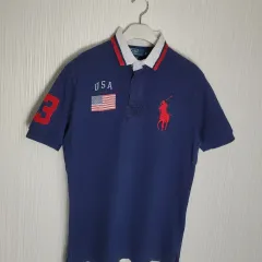 100_ ポロ ラグビー ピケTシャツ ビックポニー USA ロゴ ネイビー 3 のみ