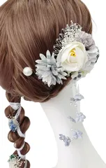 髪飾り 成人式 前撮り 結婚式 卒業式 七五三 浴衣 和装 洋装 ドレス 振袖 レース (ブルー) [ブルー]
