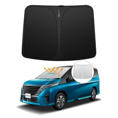 【強化版】日産 セレナ C28 フロントガラスサンシェード R4.12-現行 UVカット 吸盤不要 6代目 遮光断熱 夏 紫外線 UVカット 簡単着脱 内装パーツ 車種専用設計 折り畳み式 収納袋付き 0