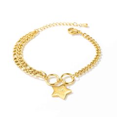 【在庫セール】レディース ゴールド 18金メッキ チタン製ブレスレット シンプルデザイン ブレスレット スター 星ブレスレット 2連 喜平チェーン Rockyu 腕輪 サイズ調整可能 女性ブレスレット アクセサリー