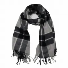 美品 ジョシュアエリス Joshua Ellis 英国製 カシミヤ100％ マフラーストール ショール フリンジ チェック柄 グレー/7 レディース メンズ