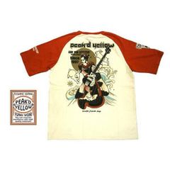 ピークドイエロー エフ商会 半袖 Tシャツ PYT-244 "花魁ベース" 抜染プリント バイカー オフホワイト/レッド