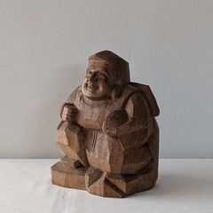 板倉白龍作　恵比寿　木彫　天然木　無垢材　ディスプレイ　撮影小物　小道具　日本製　時代物　年代物　アンティーク　古道具　【送料無料】