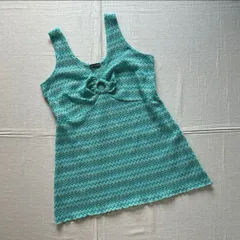 00s　archive　ノースリーブチュニック　ミニワンピ　ジグザグボーダー柄　メッシュ生地　平成ギャル　Y2K