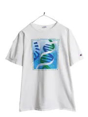 【お得なクーポン配布中!】 80s USA製 チャンピオン DNA サイエンス アート プリント Tシャツ メンズ XL 小さめ L ヴィンテージ イラスト グラフィック トリコタグ 白