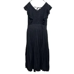 ドレス ワンピース 結婚式 二次会 レース リボン ブラック ミモレ丈 お洒落なワンピースドレス 食事会 お呼ばれに 異素材の組み合わせが光る、上品シックなブラックワンピ。これ一枚で大人の可愛さ◎ S471_b038