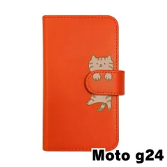 【新品未使用】moto g24 (XT2423-5) Motorola モトローラ スマホケース 手帳型 (色：オレンジ×柄：キジトラ)moimoikka ブラウンタビー ねこ flip2-motog24-or-20146
