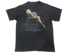 90s William Wegman ウィリアム・ウェグマン プリントTシャツ XL 黒 アメリカ古着