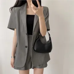 スーツジャケット スーツショーツ ショートパンツ 半袖 ヴィンテージ カジュアル セットアップ 2ボタン テーラードカラー レディースFS822