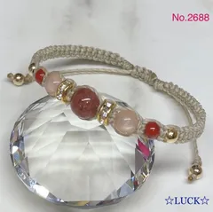 No.2688《モスコバイト&オレンジムーンストーン&赤めのう》ヘンプ　ブレス