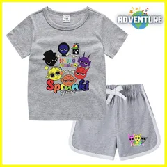 スプランキー sprunki 半袖Tシャツ トップス セットアップ上下セット夏パジャマ インクレディブル ゲーム 110 120 130 140 150 子供服キッズ服 spsuc8 FR