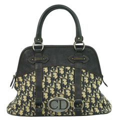 本物 クリスチャン ディオール Christian Dior トロッター ハンドバッグ キャンバス ネイビー Trotter バッグ 中古 【フォロー割】