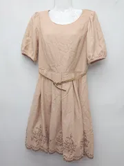 ◇ ⊇ ◎ L'EST ROSE レストローズ 花柄 刺繍 半袖 ミニ丈 ワンピース サイズ2 ベージュ レディース P  【1409090021930】