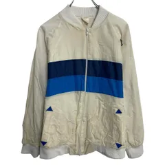 ブルゾンジャケット M～ アイボリー ブルー ジップアップ ラグラン ボーダー シンプル アウター 古着卸 アメリカ仕入 a703-6579