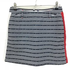 【美品】トミーヒルフィガーゴルフ スカート ネイビー×白 ボーダー ロゴ サイドライン レディース L ゴルフウェア Tommy Hilfiger Golf