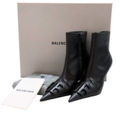≪値下げ≫ 【中古】BALENCIAGA バレンシアガ 596102 BBロゴ アンクルブーツ 36 23.5cm レディース ショートブーツ ブーティ ブーツ 黒 ブラック ピンヒール A2302525 【無料ギフトラッピング承ります】