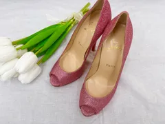 未使用 クリスチャンルブタン ラメ オープントゥ パンプス ピンク