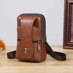 ☆ ブラウン ☆ ベルトポーチ スマホショルダー メンズ 本革 2way ベルトポーチ スマホショルダー メンズ スマホポーチ おしゃれ ウエストポーチ スマホバッグ 肩掛け ウエストバッグ ショルダーベルト 小さめ コンパクト ミニショルダー