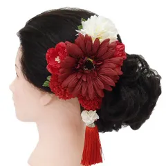 髪飾り 成人式 つまみ細工 赤 振袖 前撮り 袴 浴衣 夏祭り 花火大会 ２点セット ガーベラ 浴衣 かんざし 髪型 ヘアスタイル ヘ No.9-3829