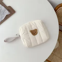 ☆ ホワイト ☆ おむつポーチ 収納 ハンドバッグ 刺繍 くま おむつポーチ コンパクト 刺繍 マザーズポーチ おむつ入れ おもちゃ入れ マザーズバッグ マザーズバック キルト コットン 収納 かわいい 可愛い くま 熊 クマ 男の子 女の子 ベビー 赤ちゃん