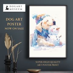 【雪犬戯舞 - ラブラドールレトリバー犬 No.2】ジークレー版画＊名入れOK！ クリスマス・冬・雪だるま・子犬・ペットロス・うちの子・記念日・アートポスター・犬の絵・犬のイラスト・ギフト・プレゼント