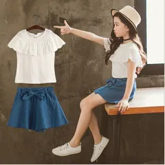 セットアップ レースTシャツ フレアショートパンツ 140-160  韓国子供服
