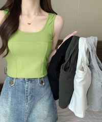 【韓国系 ファッション DAZ】 カップ付きタンクトップ ショート丈 夏服