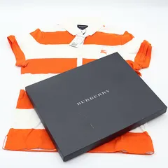 新品同様 バーバリー ゴルフウェア E6P70-346-83 綿100％ サイズ2(約Mサイズ相当 ホワイト×オレンジ ボーダー ポロシャツ YUM 2000000 NSK