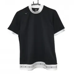 【超美品】ミズノ 半袖ハイネックシャツ 黒×白 バイカラー メッシュ調 メンズ M ゴルフウェア MIZUNO