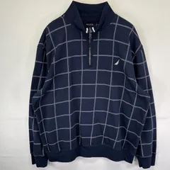 古着 ノーティカ NAUTICA スウェット ハーフジップ トレーナー 大きいサイズ チェック ワンポイント XXL  ネイビー メンズ