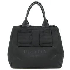 プラダ PRADA 2WAYバッグ ロゴ リボン ナイロン レザー NERO シルバー金具 ハンドバッグ ショルダー 三角ロゴプレート 黒  1BG027【中古】