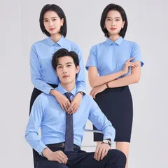 種類67：M/H：女性ムーンライトブルー長袖シ レディース ファッション 業務 ユニフォーム 制服 コスプレ衣装 女性用 モダール ホワイト シャツ プロ 仕様 長袖  メンズ レディース フォーマルウェア プリント ロゴ