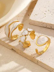 リング レディース セット ステンレス製ファッション幾何学オープンリング 3個セット、女性の日常着用に適しています