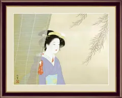 真作】藍川/元禄美人図/美人図/浮世絵/掛軸/名家伝来/AC-613