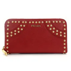 プラダ PRADA 長財布 サフィアーノ レッド レザー 赤 スタッズ 財布 7-7-518