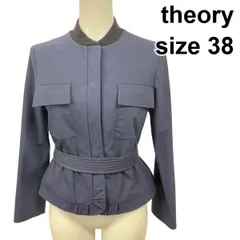 ◆ セオリー theory ジャケット ノーカラー ネイビー 綿 38 S～M レディース S5W162