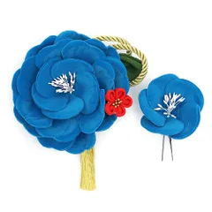 髪飾り 成人式 つまみ細工 振袖 前撮り 袴 花 青 赤 ゴールド ちりめん 房 組紐 ベロア 大きい 小さい 2点セット 着物 和装 か No.12-0767