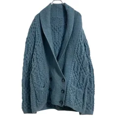 ニット カーディガン レディース XL くすみブルー ショールカラー ハンドメイド 古着卸 アメリカ仕入 a612-6544